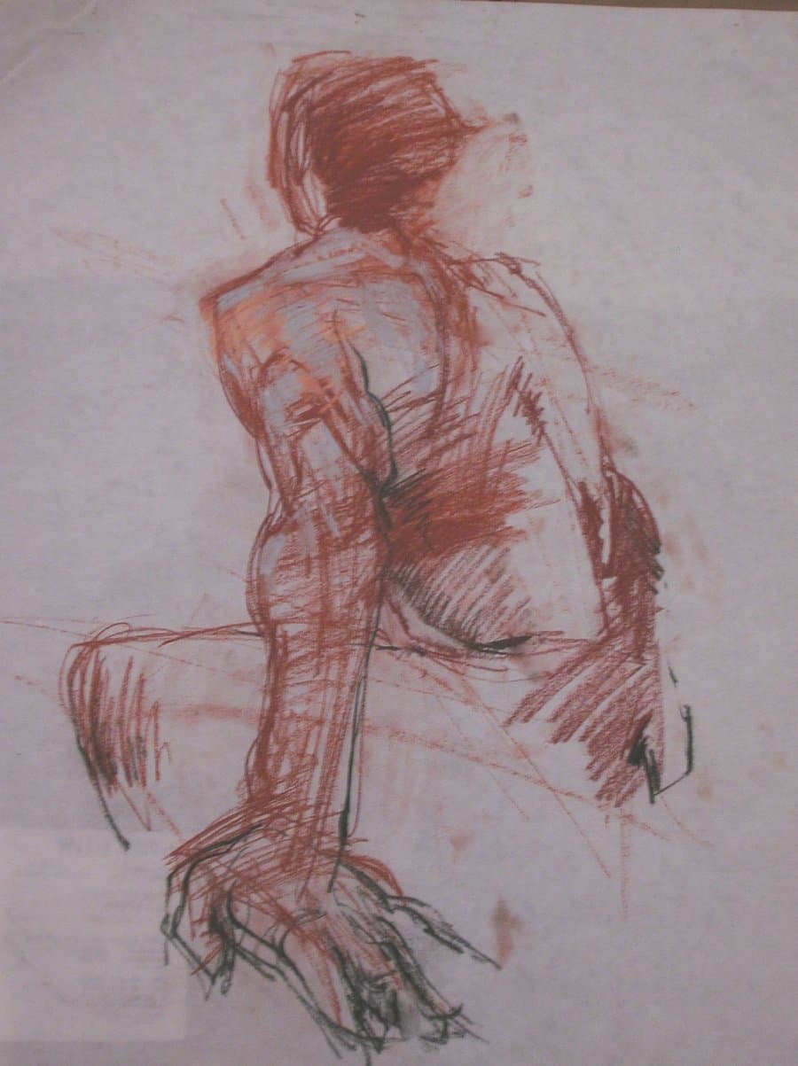 Seated figure, red chalk and charcoal
